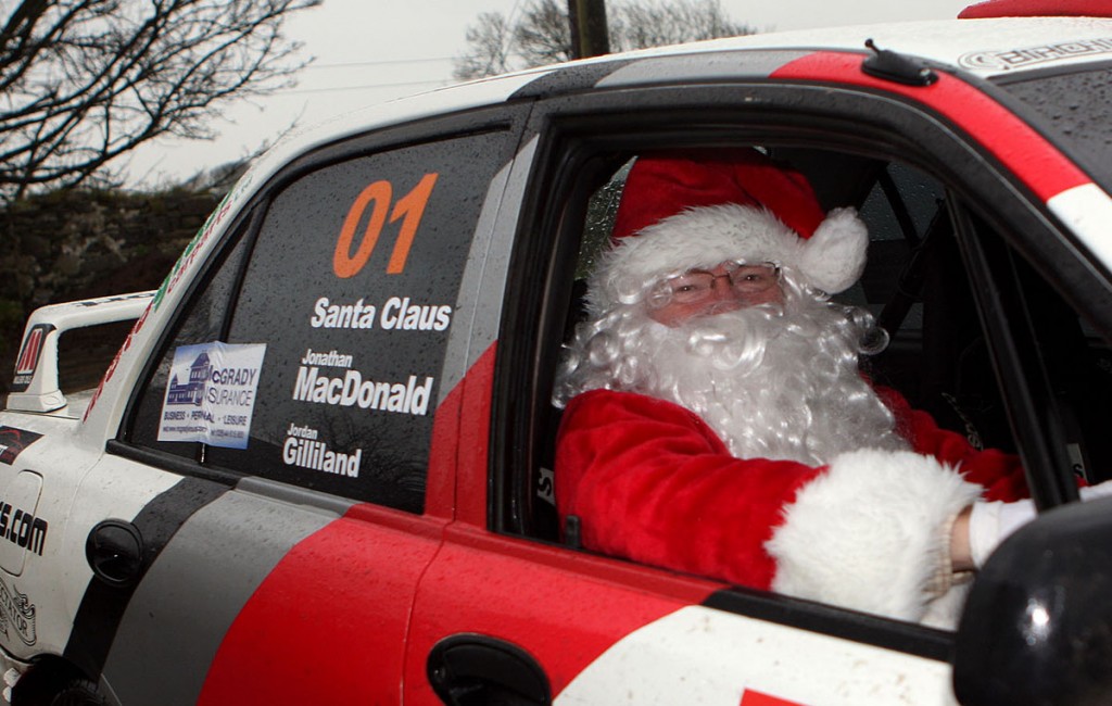 Santa visits Primary School in a rally car